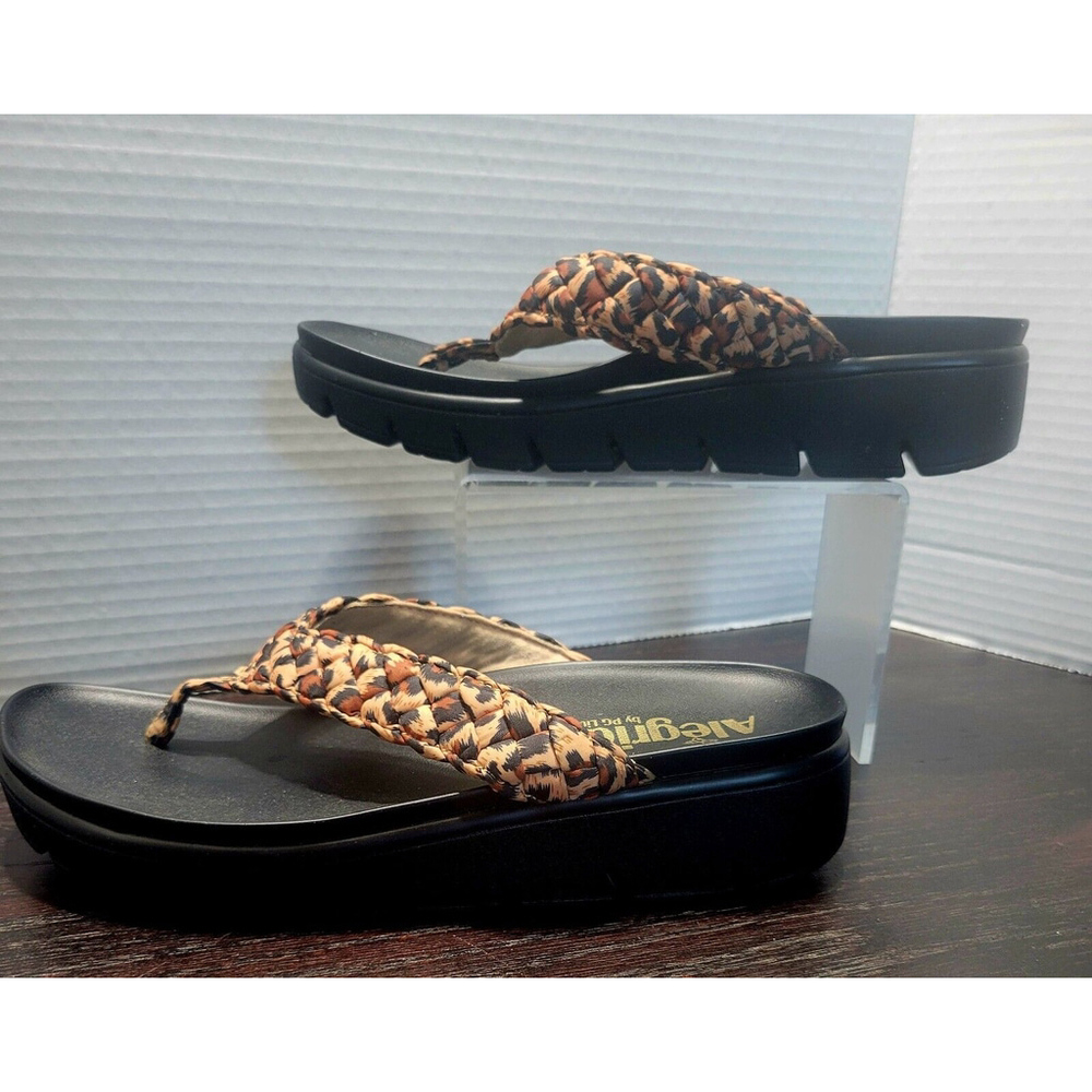 Alegria Riz Wild Braided Leopard Print Womens Flip Flops